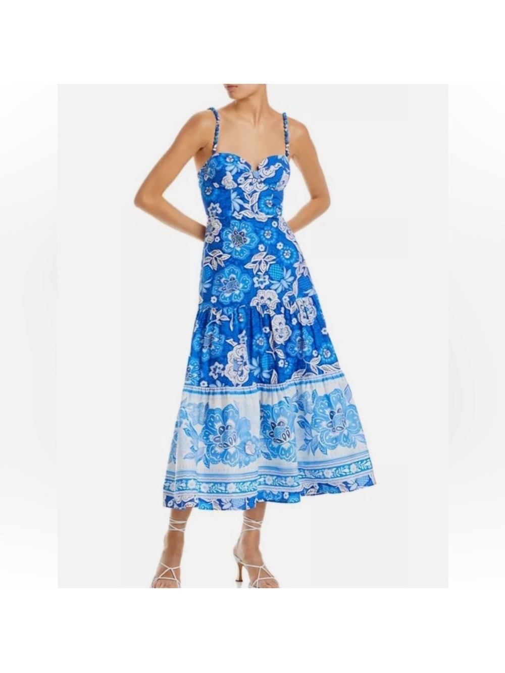 FARM Rio Blue and White Floral Tiered Midi Dress - Picture 3 of 6